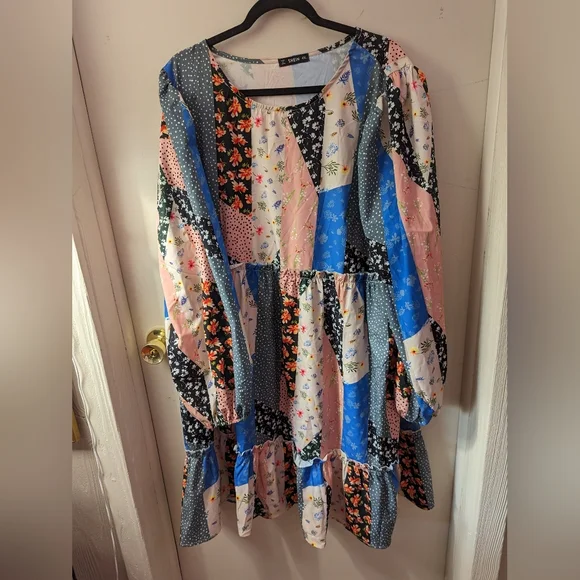 SHEIN | Dresses | Patchwork Dress Long Sleeve Midi Dress Shein | Poshmark